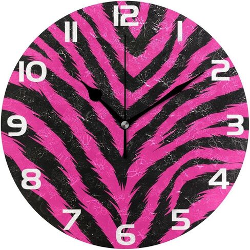 ALAZA Hipster Pink Black Zebra Fur Round Wall Clock, Silent Non Ticking Oil Painting Home Office School Decorative Clock Art in Saudi Arabia