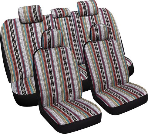 VarCozy Baja Saddle Blanket Seat Covers, Front Seat Covers for Sedan, SUV, Truck, Universal Stripe Colorful Woven Automotive Seat Cover, Breathable, Washable, Airbag Compatible in Saudi Arabia