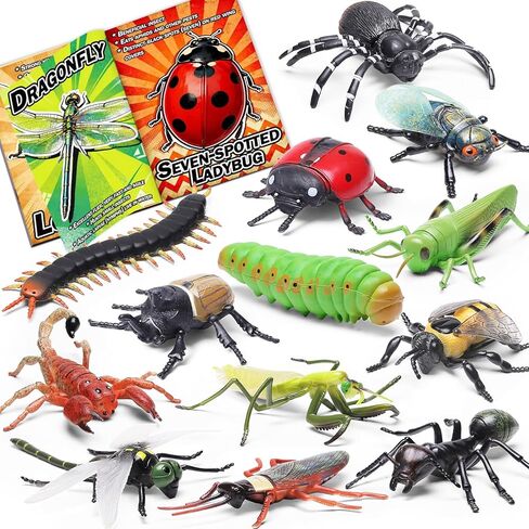 13 Pcs Realistic Insect Toys with Education Booklet and Gift Box, Fake Bugs for Kid, Plastic Bugs for Halloween, Party Decoration, Sensory Bin, Creepy Crawlers Toys for Toddler Boys Girls Age 3-5 5-7 in Saudi Arabia