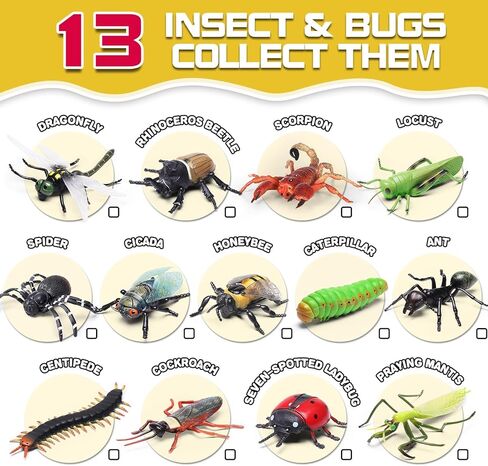 13 Pcs Realistic Insect Toys with Education Booklet and Gift Box, Fake Bugs for Kid, Plastic Bugs for Halloween, Party Decoration, Sensory Bin, Creepy Crawlers Toys for Toddler Boys Girls Age 3-5 5-7 in Saudi Arabia