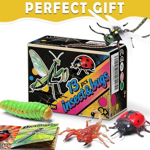 13 Pcs Realistic Insect Toys with Education Booklet and Gift Box, Fake Bugs for Kid, Plastic Bugs for Halloween, Party Decoration, Sensory Bin, Creepy Crawlers Toys for Toddler Boys Girls Age 3-5 5-7 in Saudi Arabia