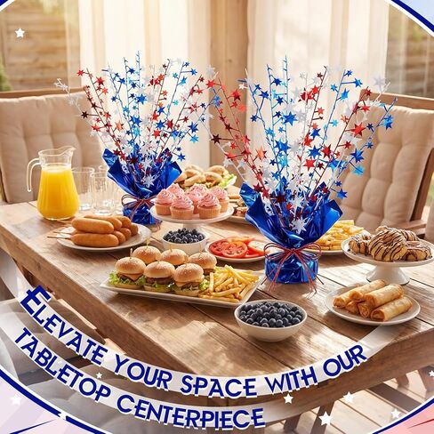 AceOrbit 4 Pcs 4th of July Table Centerpiece Metallic Foil Spray 250th Anniversary Patriotic Red White Blue Star Decorations Burst Table Centerpieces for Independence Day Memorial Day Party Decor in Saudi Arabia
