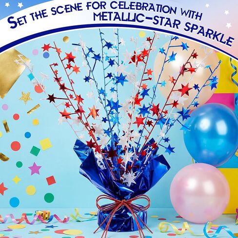AceOrbit 4 Pcs 4th of July Table Centerpiece Metallic Foil Spray 250th Anniversary Patriotic Red White Blue Star Decorations Burst Table Centerpieces for Independence Day Memorial Day Party Decor in Saudi Arabia