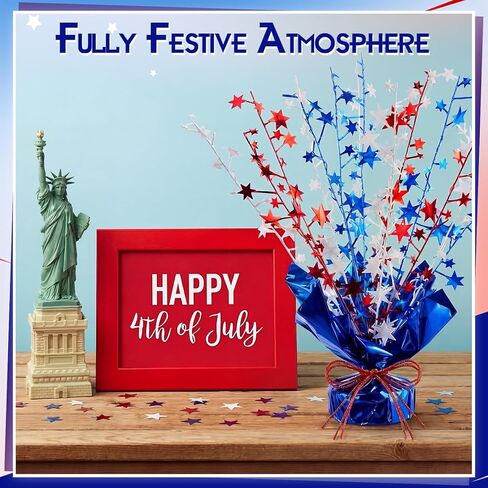 AceOrbit 4 Pcs 4th of July Table Centerpiece Metallic Foil Spray 250th Anniversary Patriotic Red White Blue Star Decorations Burst Table Centerpieces for Independence Day Memorial Day Party Decor in Saudi Arabia
