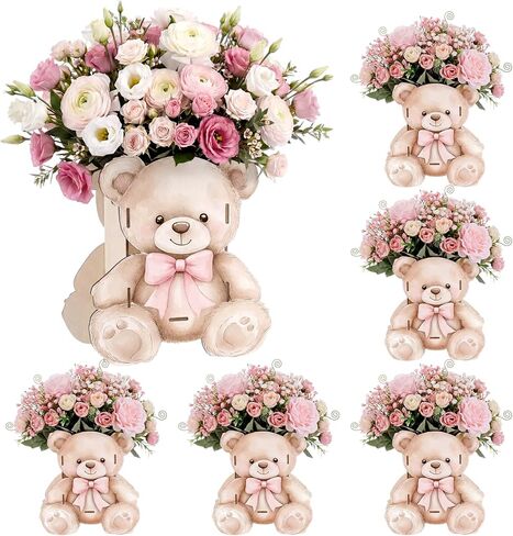 Novabright 6 Pcs Bear Wooden Centerpieces for Tables Cute Bear with Bow We Can Bearly Wait Baby Shower Decorations Tabletop Boxes Party Favor for Birthday Baby Shower Gender Reveal (Blue,Cute) in Kuwait