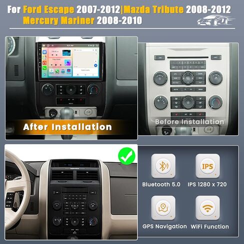 8-Core 6+128G Android Car Stereo Screen for Ford Escape 07-12 for Mercury Mariner 08-10 for Mazda Tribute 08-12 Radio Upgrade, 9'' CarPlay Android Auto, Navigation, AHD Backup Camera in Saudi Arabia
