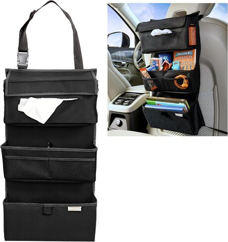 High Road Storage Organizer with Car Tissue Box Holder and Multipurpose Pockets - Back of the Seat or Front Seat Organizer for Driving Essentials - Slim and Compact Car Storage for All Vehicles in Saudi Arabia