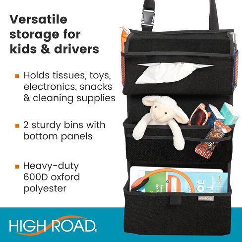 High Road Storage Organizer with Car Tissue Box Holder and Multipurpose Pockets - Back of the Seat or Front Seat Organizer for Driving Essentials - Slim and Compact Car Storage for All Vehicles in Saudi Arabia