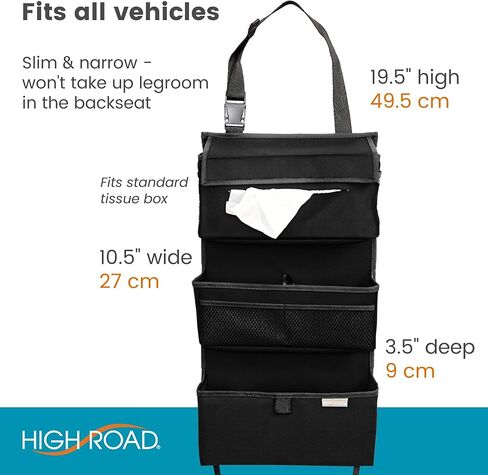 High Road Storage Organizer with Car Tissue Box Holder and Multipurpose Pockets - Back of the Seat or Front Seat Organizer for Driving Essentials - Slim and Compact Car Storage for All Vehicles in Saudi Arabia