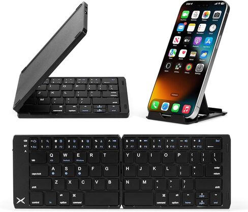 DeLUX Foldable Bluetooth Keyboard, Wireless Portable Travel Keyboard with Stand Holder, Rechargeable Ultra Slim Mini Keyboard, for iOS Android Windows Mac Smartphone Tablet (KF19) in Saudi Arabia