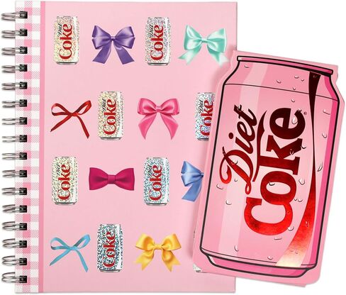 مجلة CrownJewlz Coca-Cola Diet Coke Spiral Journal مع مفكرة جيب قابلة للطي، وأقواس ونمط علبة لامعة، علبة حمراء وردية ولامعة، جمالية لطيفة للسفر والمدرسة والمكتب والكتابة اليومية in Kuwait