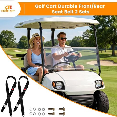Universal Golf Cart Seat Belts Kit,Polyester Fabric Belt Adjustable & Lengthen Max Length 54.5",fit for EZGO, Club Car, Yamaha Golf cart. Easy to Install, Front and Rear Seat, 2 Sets in Saudi Arabia