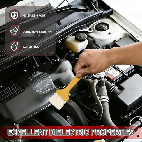 Silicone Dielectric Grease Automotive Die Electric Grease Spark Plug Light Bulb Sockets Battery Terminal Electrical Contact Paste for Marine Against Salt, Dirt Corrosion Brush Top Can, 8.8 oz in Kuwait