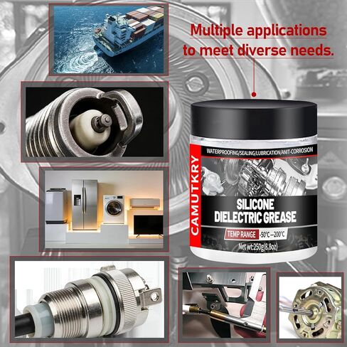 Silicone Dielectric Grease Automotive Die Electric Grease Spark Plug Light Bulb Sockets Battery Terminal Electrical Contact Paste for Marine Against Salt, Dirt Corrosion Brush Top Can, 8.8 oz in Kuwait