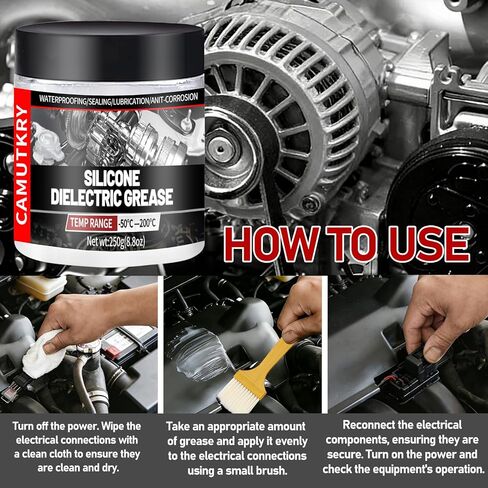 Silicone Dielectric Grease Automotive Die Electric Grease Spark Plug Light Bulb Sockets Battery Terminal Electrical Contact Paste for Marine Against Salt, Dirt Corrosion Brush Top Can, 8.8 oz in Kuwait