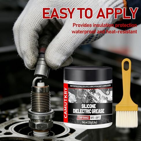 Silicone Dielectric Grease Automotive Die Electric Grease Spark Plug Light Bulb Sockets Battery Terminal Electrical Contact Paste for Marine Against Salt, Dirt Corrosion Brush Top Can, 8.8 oz in Kuwait