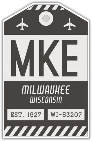 ملصق علامة الأمتعة MKE Milwaukee Wisconsin/ملصق الأمتعة برمز المطار/ديكور سفر قابل للتجميع/تصميم مستوحى من الطراز القديم (أصفر) in Kuwait