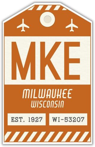 ملصق علامة الأمتعة MKE Milwaukee Wisconsin/ملصق الأمتعة برمز المطار/ديكور سفر قابل للتجميع/تصميم مستوحى من الطراز القديم (أصفر) in Kuwait
