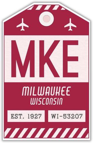 ملصق علامة الأمتعة MKE Milwaukee Wisconsin/ملصق الأمتعة برمز المطار/ديكور سفر قابل للتجميع/تصميم مستوحى من الطراز القديم (أصفر) in Kuwait
