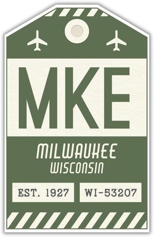 ملصق علامة الأمتعة MKE Milwaukee Wisconsin/ملصق الأمتعة برمز المطار/ديكور سفر قابل للتجميع/تصميم مستوحى من الطراز القديم (أصفر) in Kuwait