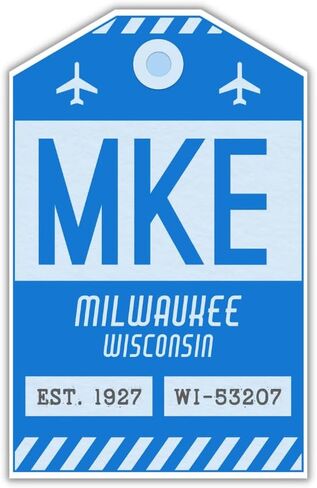 ملصق علامة الأمتعة MKE Milwaukee Wisconsin/ملصق الأمتعة برمز المطار/ديكور سفر قابل للتجميع/تصميم مستوحى من الطراز القديم (أصفر) in Kuwait