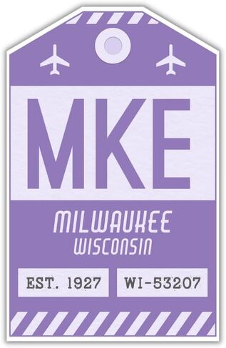 ملصق علامة الأمتعة MKE Milwaukee Wisconsin/ملصق الأمتعة برمز المطار/ديكور سفر قابل للتجميع/تصميم مستوحى من الطراز القديم (أصفر) in Kuwait