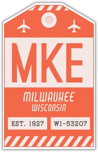 ملصق علامة الأمتعة MKE Milwaukee Wisconsin/ملصق الأمتعة برمز المطار/ديكور سفر قابل للتجميع/تصميم مستوحى من الطراز القديم (أصفر) in Kuwait