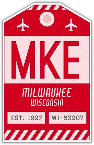 ملصق علامة الأمتعة MKE Milwaukee Wisconsin/ملصق الأمتعة برمز المطار/ديكور سفر قابل للتجميع/تصميم مستوحى من الطراز القديم (أصفر) in Kuwait