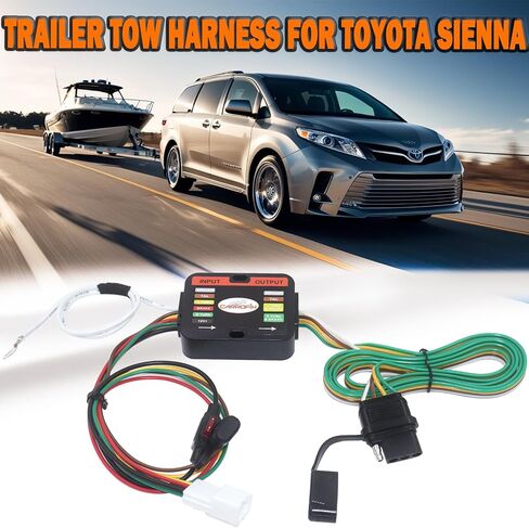 وصلة أسلاك وصلة مقطورة مسطحة بأربعة اتجاهات لسيارة Toyota Sienna 2021-2026، مطلوب حزمة سحب المصنع، التوصيل والرصاص، توصيل T-Connector in Kuwait