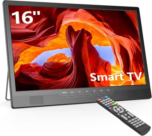 Desobry 18" Portable TV for Camping, 6000mAh Battery TV Portable for Power Outages, Built-in Stand, Portable Screen with 1080P HDMI Input, AV Input, USB, Small TV for Kitchen Bedroom Camping Patio RV in Saudi Arabia