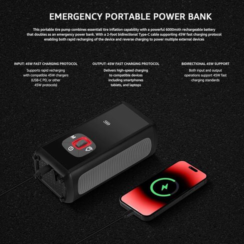 Wireless Tire Inflator Portable Air Compressor, 150PSI, 6000mAh Battery Powered, Cordless Digital Pump with LED Emergency Light and LED Pressure Gauge Display for Cars Bikes Balls, Auto Shut-Off in Saudi Arabia
