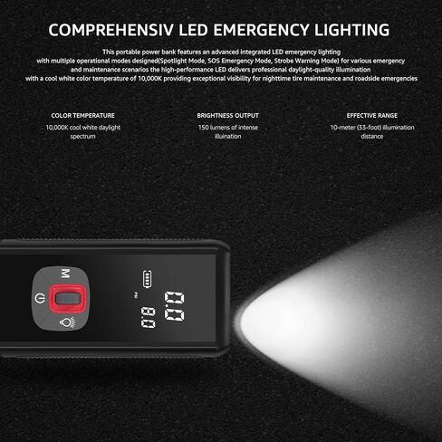 Wireless Tire Inflator Portable Air Compressor, 150PSI, 6000mAh Battery Powered, Cordless Digital Pump with LED Emergency Light and LED Pressure Gauge Display for Cars Bikes Balls, Auto Shut-Off in Saudi Arabia