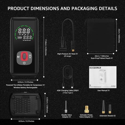Wireless Tire Inflator Portable Air Compressor, 150PSI, 6000mAh Battery Powered, Cordless Digital Pump with LED Emergency Light and LED Pressure Gauge Display for Cars Bikes Balls, Auto Shut-Off in Saudi Arabia