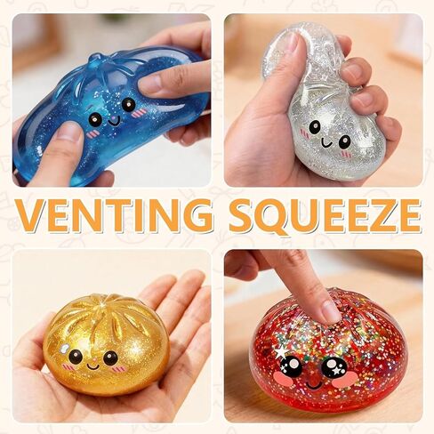 2026 Shimmering Dumpling Squishies, 4 Pack Stress Balls, Colorful Sensory Squeeze Toys, Stretchy Dough Balls with Steamer Design for Anxiety Relief & Desk Fidget in Saudi Arabia