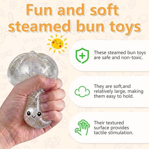 2026 Shimmering Dumpling Squishies, 4 Pack Stress Balls, Colorful Sensory Squeeze Toys, Stretchy Dough Balls with Steamer Design for Anxiety Relief & Desk Fidget in Saudi Arabia