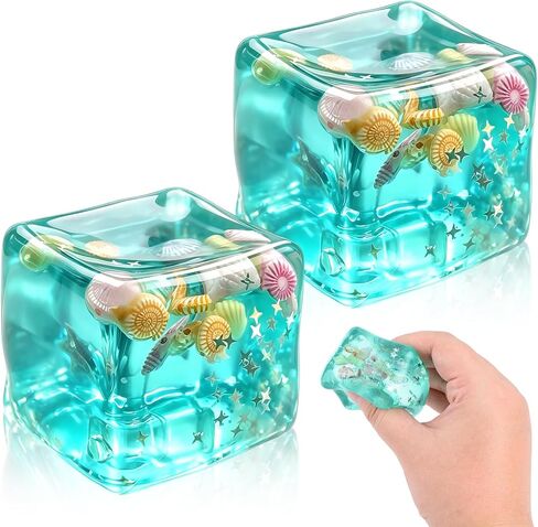 Ice Cubes Stress Balls,Ice Cubes Marine Shells Squishies Toy,Squeeze Ice Cube Marine Style Shells,Soft Slow Rise Squishy-Stress Relief Sensory Toy,Square Shape Squeeze Ball,for Adults (Seashells *2) in Saudi Arabia