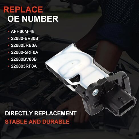 Mass Air Flow Sensor 22680-BV80B MAF Sensor for Nissan Altima Juke Versa Maxima Pathfinder Rogue Rogue Sport Sentra 2015-2017, Replace# AFH60M-48 226805RF0A in Kuwait