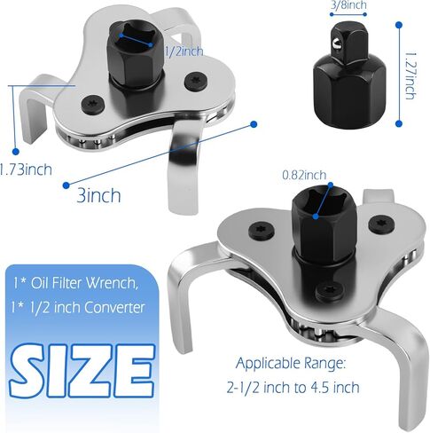 Bi-Adjustable Oil Filter Wrenches,3 Jaw Oil Filter Removal Tool for 2-1/2 to 4.5 Inch Diameter Filters,High Hardness Oils Filters Tool for Use with 1/2 & 3/8 Inch Wrenches in Kuwait