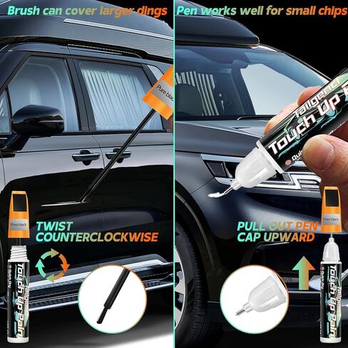 Black Touch Up Paint for Cars, 2-in-1 Car Scratch Repair Pen with Brush & Tip, Color Accurate Automotive Paint Pen, Quick Dry Waterproof Scratch Remover for Chips & Scuffs, 0.68 fl oz in Saudi Arabia