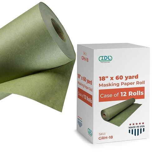 IDL PACKAGING Premium 18" x 60-Yard Green Masking Paper Roll (Case of 12) - Masking Paper with Oil and Water Resistance - Kraft Material to Protect Surfaces - Perfect for Automotive Painting in Kuwait