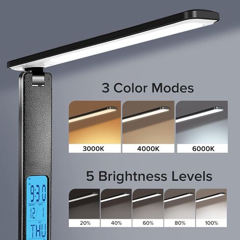 LAOPAO Desk Lamp with Wireless Charger: USB Charging Port, Table Lamp with Clock, Desk Lamps for Home Office College Dorm Room Essentials in Saudi Arabia