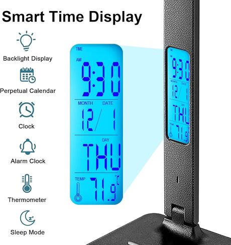 LAOPAO Desk Lamp with Wireless Charger: USB Charging Port, Table Lamp with Clock, Desk Lamps for Home Office College Dorm Room Essentials in Saudi Arabia