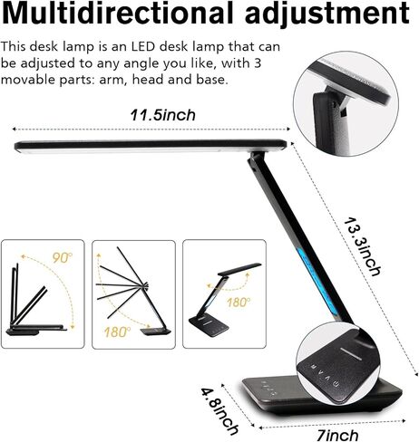 LAOPAO Desk Lamp with Wireless Charger: USB Charging Port, Table Lamp with Clock, Desk Lamps for Home Office College Dorm Room Essentials in Saudi Arabia