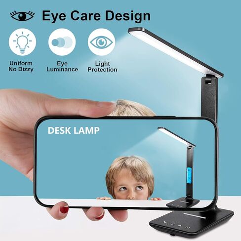 LAOPAO Desk Lamp with Wireless Charger: USB Charging Port, Table Lamp with Clock, Desk Lamps for Home Office College Dorm Room Essentials in Saudi Arabia