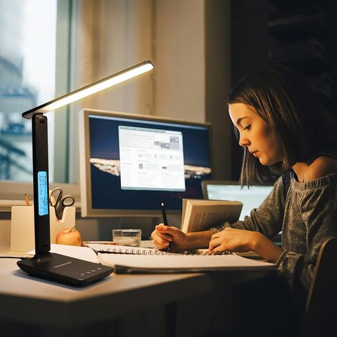 LAOPAO Desk Lamp with Wireless Charger: USB Charging Port, Table Lamp with Clock, Desk Lamps for Home Office College Dorm Room Essentials in Saudi Arabia