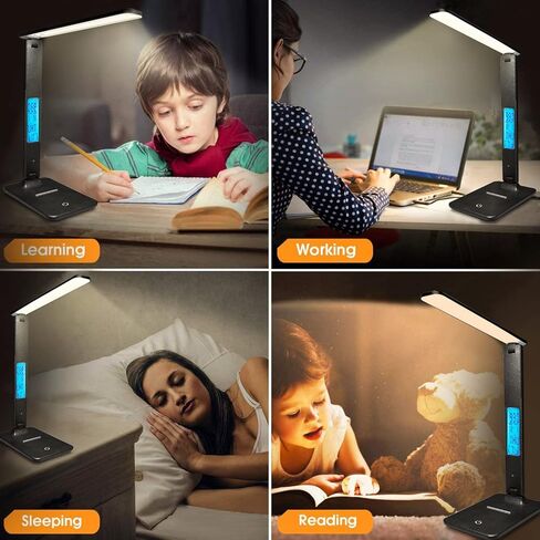LAOPAO Desk Lamp with Wireless Charger: USB Charging Port, Table Lamp with Clock, Desk Lamps for Home Office College Dorm Room Essentials in Saudi Arabia