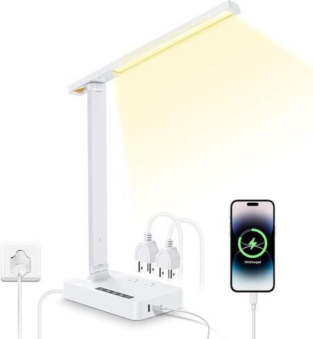 LAOPAO Desk Lamp with Wireless Charger: USB Charging Port, Table Lamp with Clock, Desk Lamps for Home Office College Dorm Room Essentials in Saudi Arabia