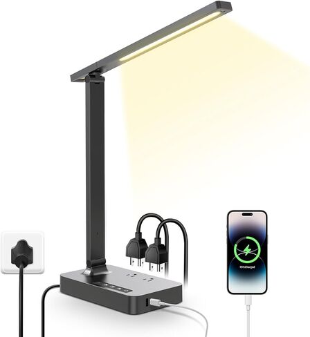 LAOPAO Desk Lamp with Wireless Charger: USB Charging Port, Table Lamp with Clock, Desk Lamps for Home Office College Dorm Room Essentials in Saudi Arabia