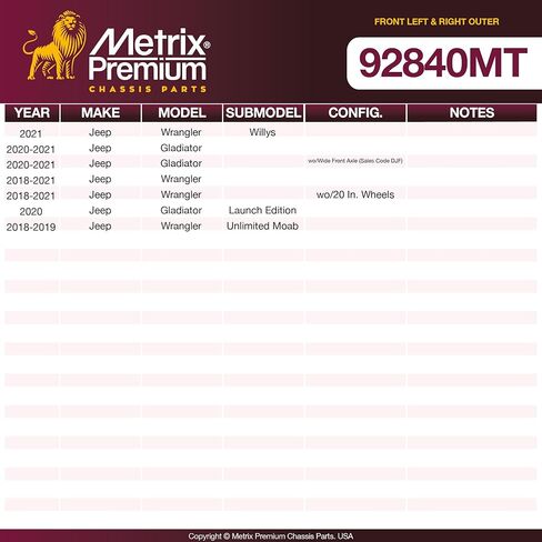 أجزاء الهيكل الفاخرة من Metrix - طقم نهاية قضيب الربط الخارجي الأمامي الأيسر والأيمن يناسب 2020-2022 Jeep Gladiator، 2018-2021 Jeep Wrangler، صنع في أوروبا in Kuwait