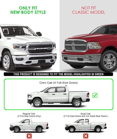ألواح الجري Tuxtreme ذات الدرجات الجانبية المتوافقة مع Ram 1500 2019-2026 Crew Cab (قضبان Nerf الجانبية) عريضة 6 بوصات بتصميم مسطح من الفولاذ المقاوم للصدأ باللون الأسود in Kuwait